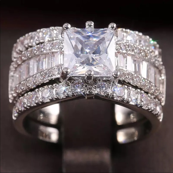 Luxury Princess 925 Sterling Silver Wedding Rings - Picture 5 of 6